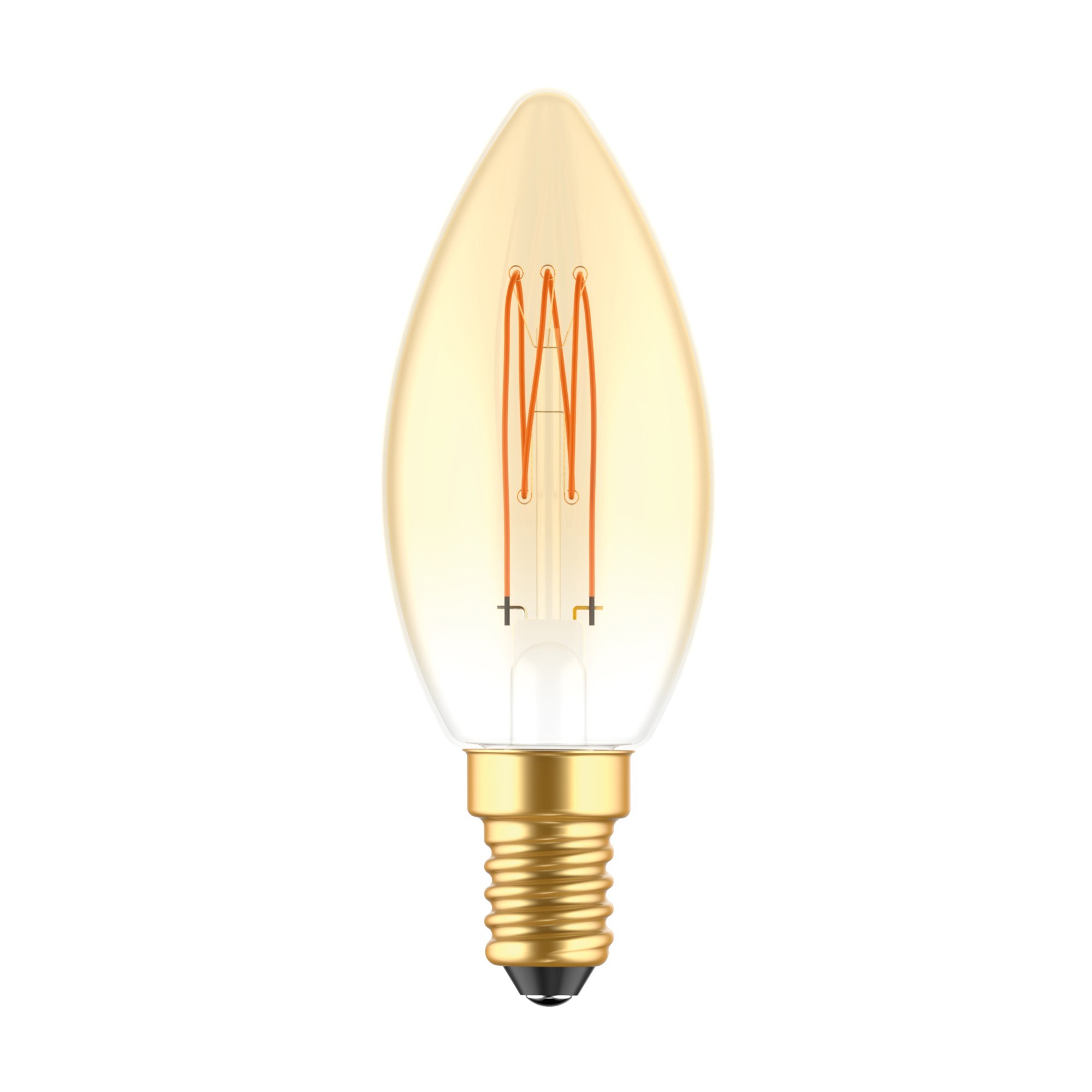 C51 - LED Light Bulb C35, E14, 3,5W, 2700K, 300Lm, with extra slim vertical filament, golden glass