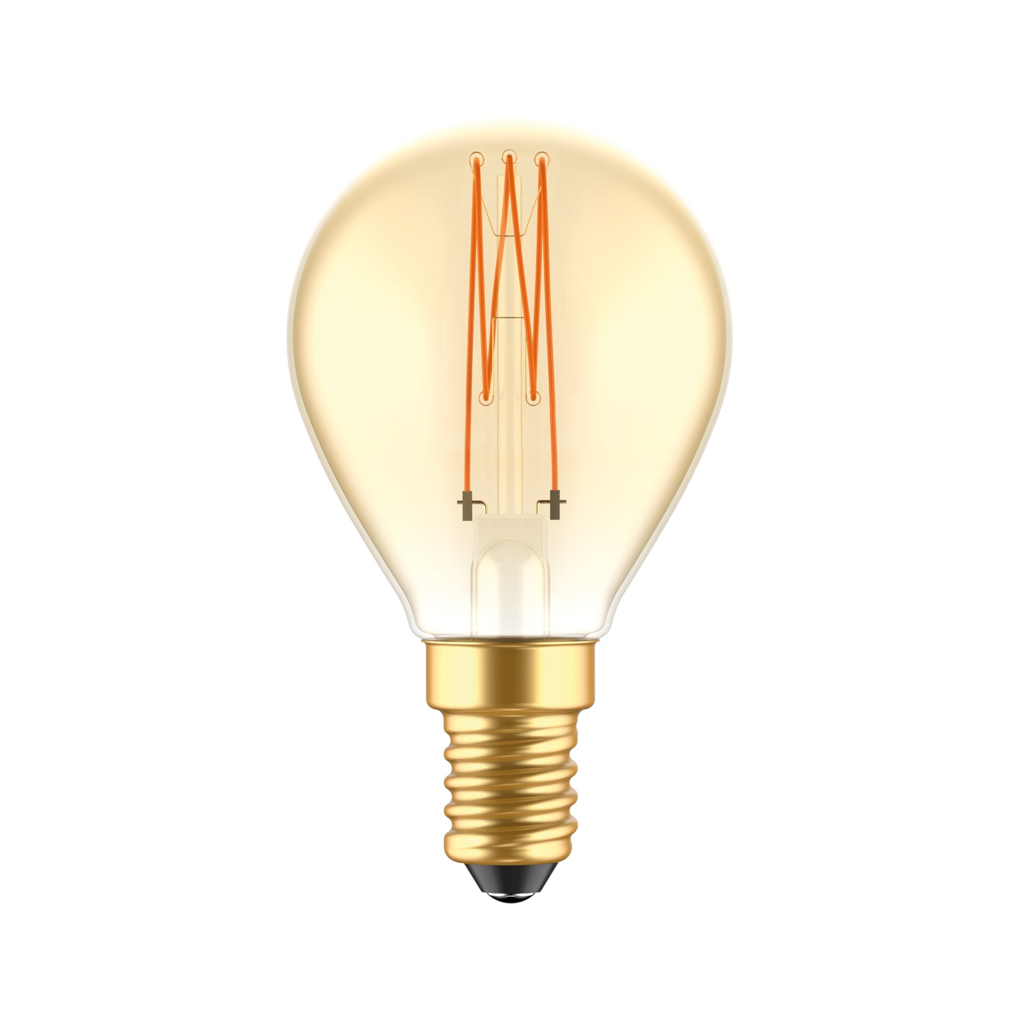 C52 - LED Light Bulb G45, E14, 3,5W, 2700K, 300Lm, with extra slim vertical filament, golden glass