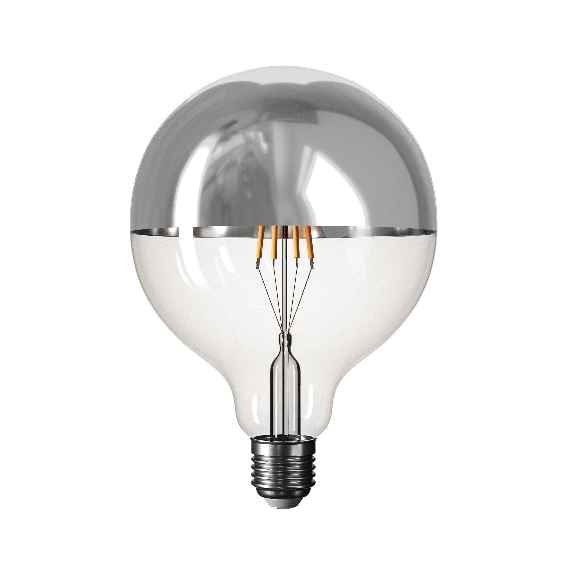 B05 - LED Light Bulb 5V G125 G125, E27, 1,3W, 2500K, 110Lm, clear glass with Half-Sphere silver