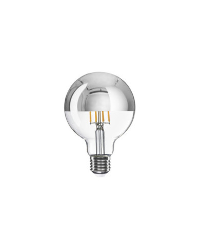 A04 - LED-Glühbirne G95, E27, 7W, 2700K, 650Lm, transparent Glas mit Silber Kopfspiegelung