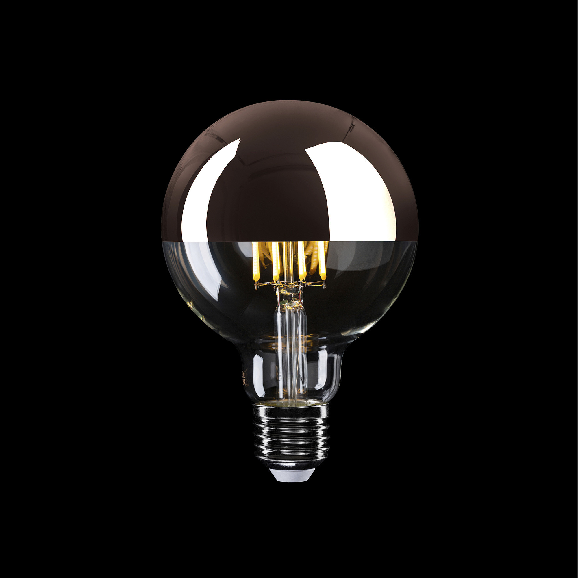 A24 - Ampoule LED G95, E27, 7W, 2700K, 650Lm,  verre transparent avec demi-sphère cuivre