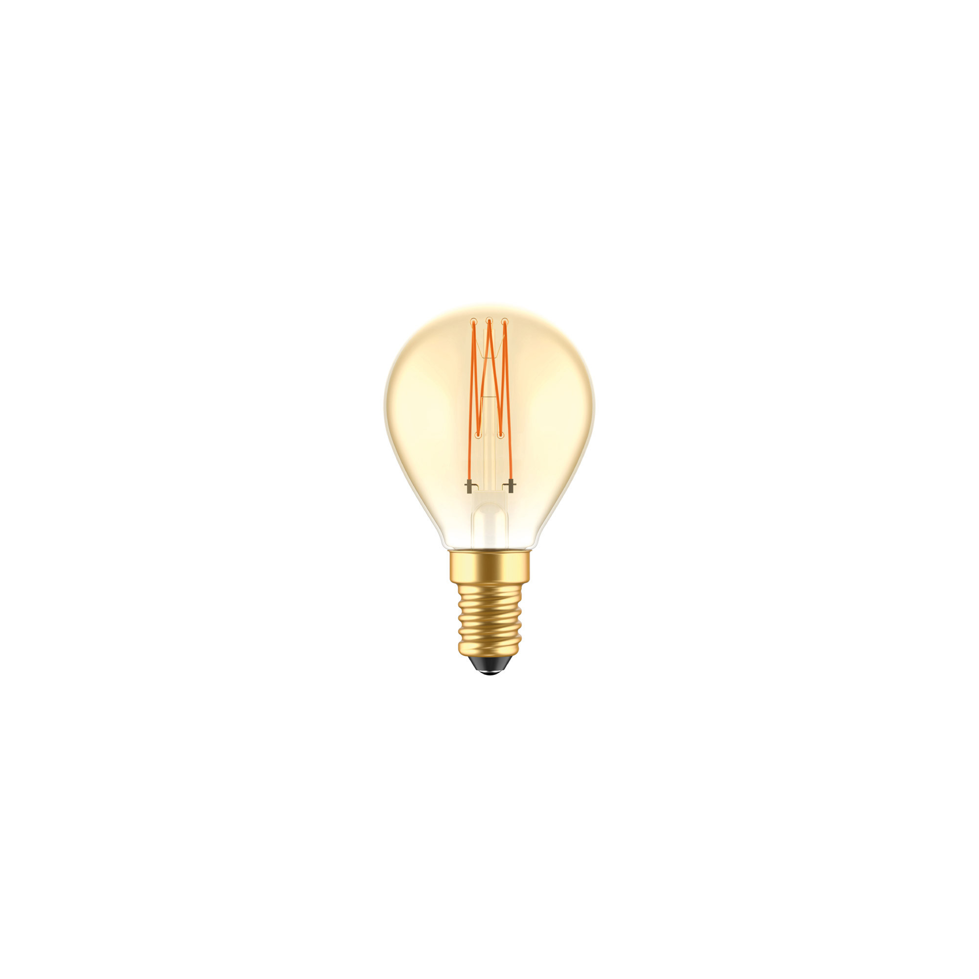 C52 - Ampoule LED G45, E14, 3,4W, 2700K, 300Lm, avec filament extra fin vertical et verre doré