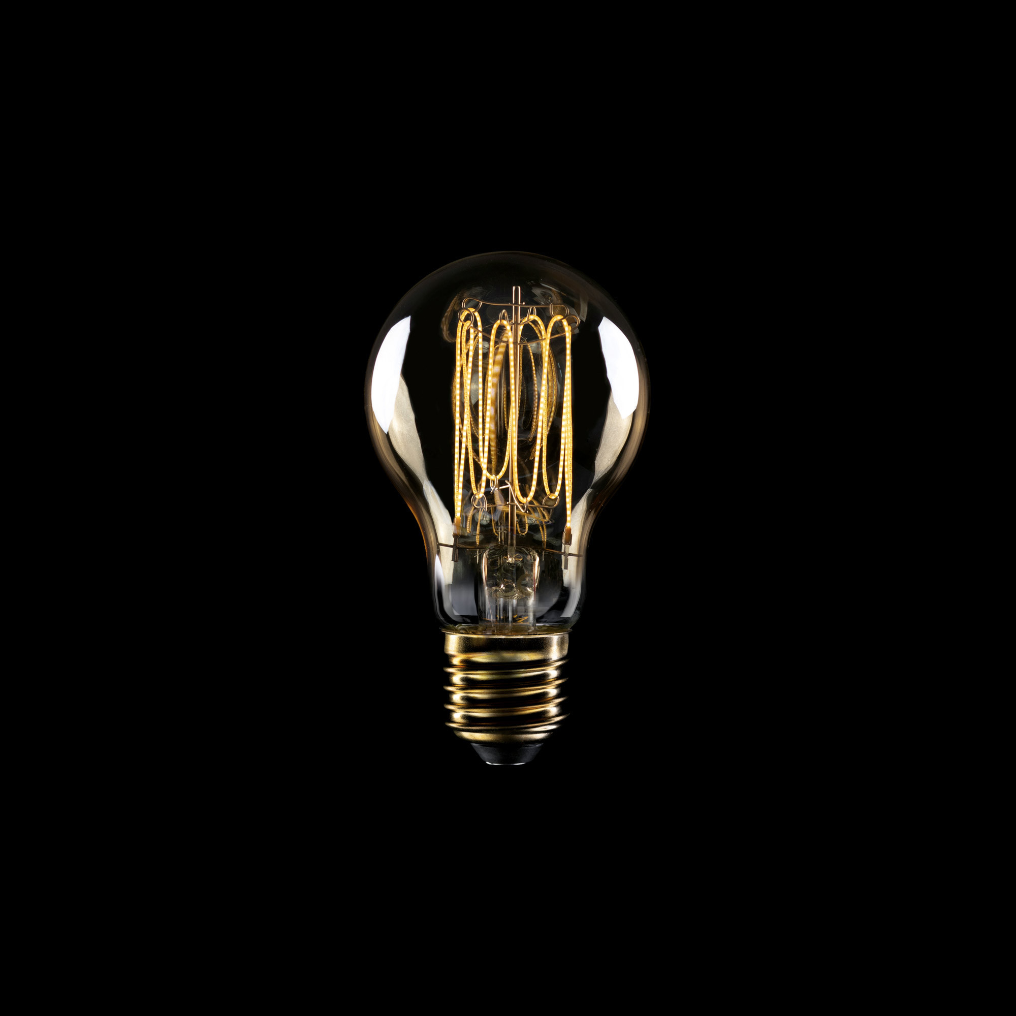 C53 - LED Glühbirne A60, E27, 7W, 2700K, 640Lm, mit dünnem vertikalem Filament, goldfarben Glas