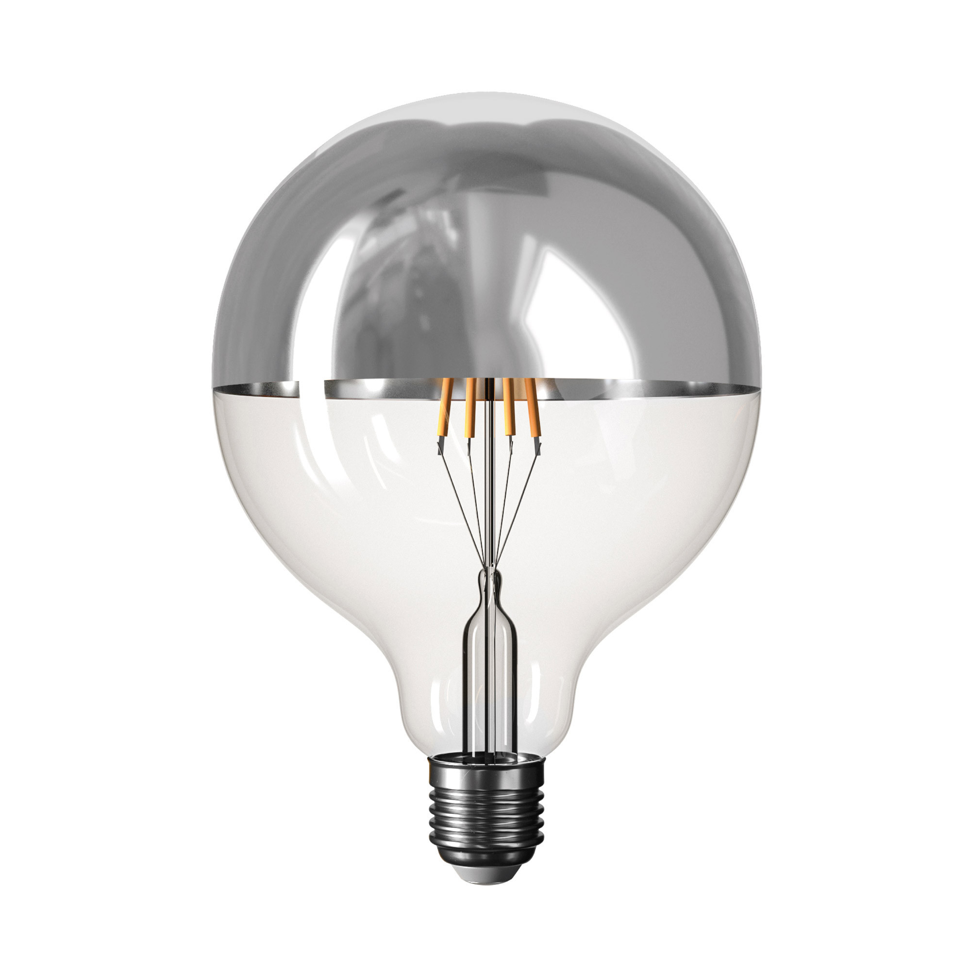 B05 - Ampoule LED 5V G125, E27, 1,3W, 2500K, 110Lm, verre transparent avec demi-sphère argent